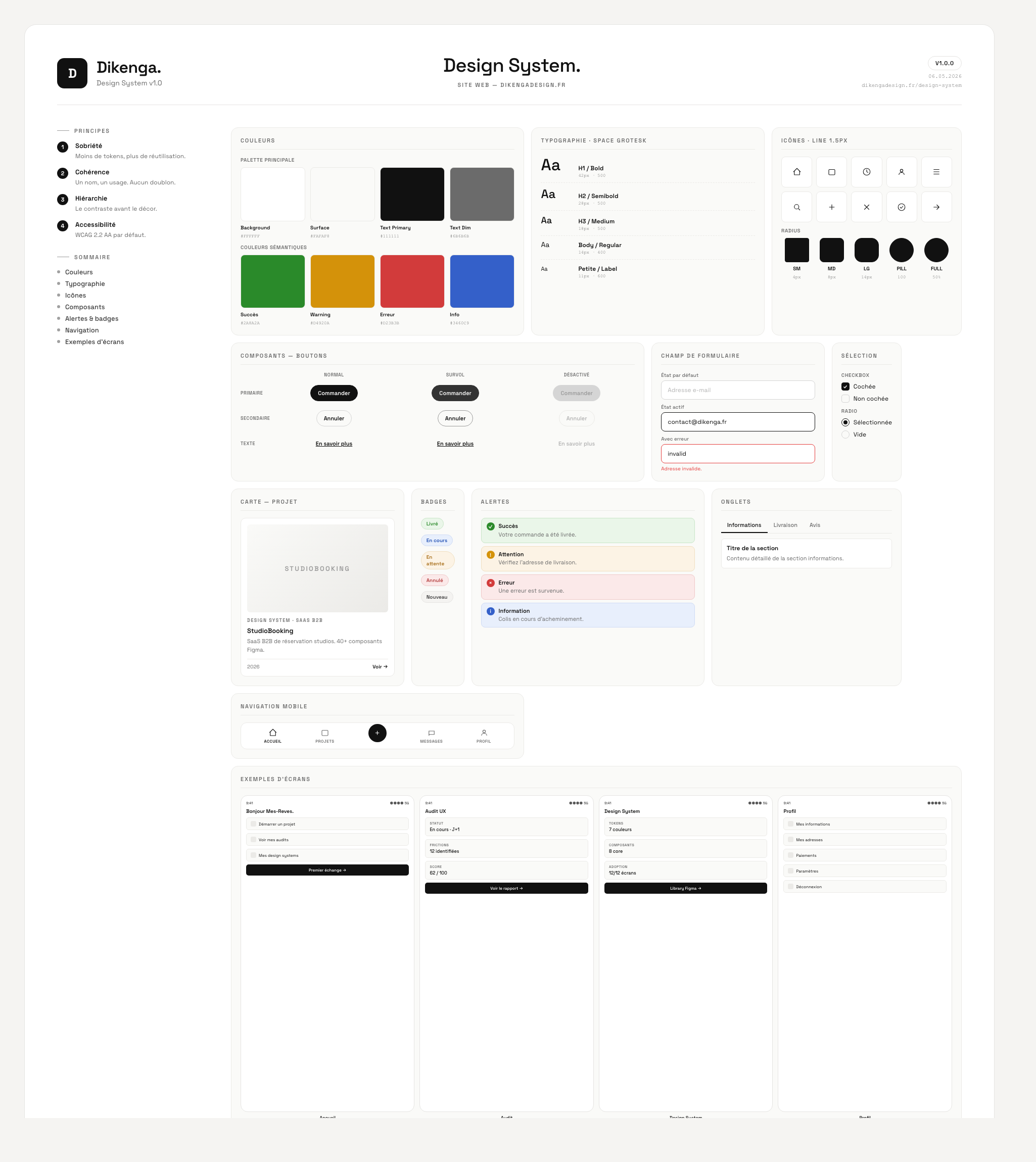 Design system Dikenga — tokens et composants Figma