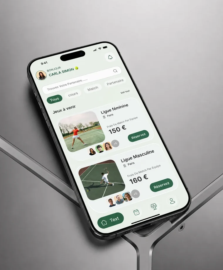 Dashboard of the tennis app