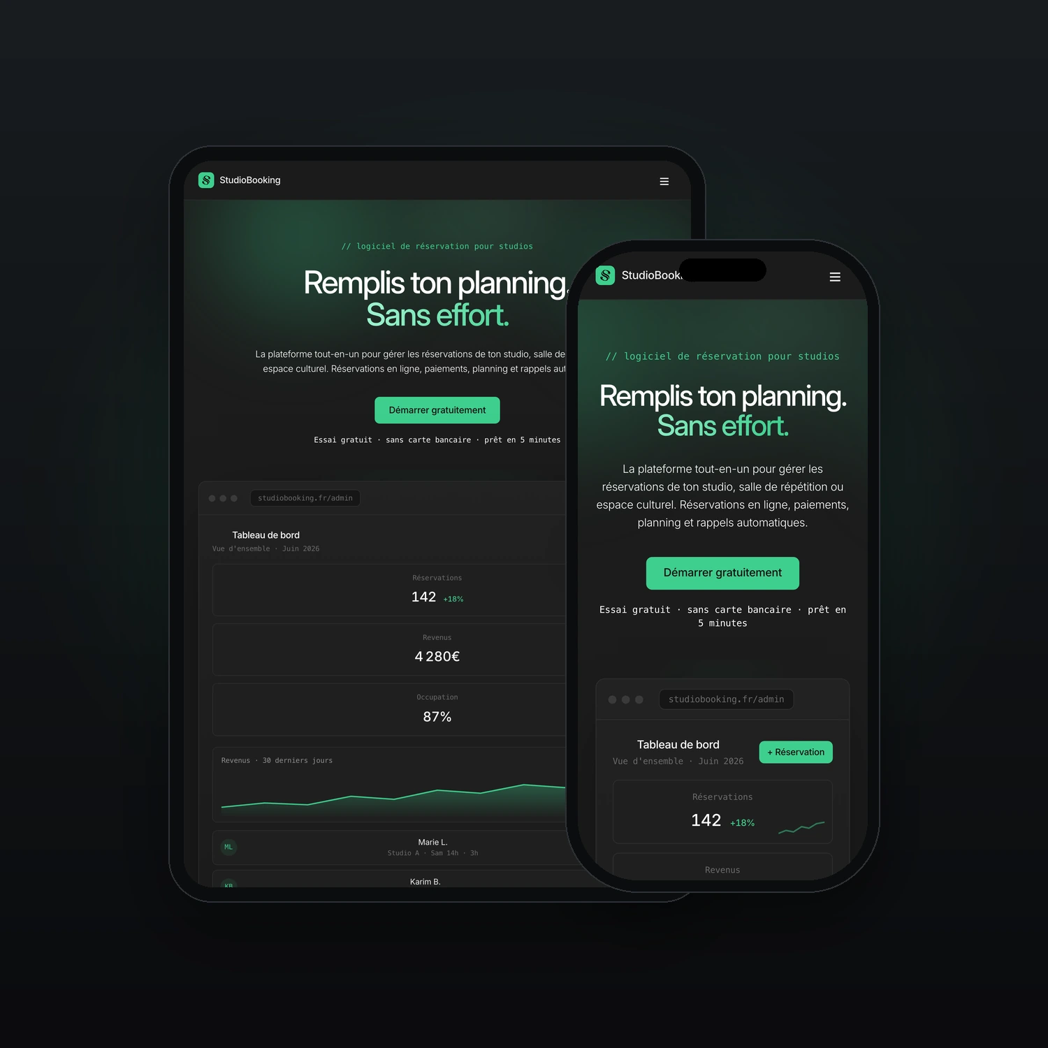 StudioBooking — application mobile & tablette