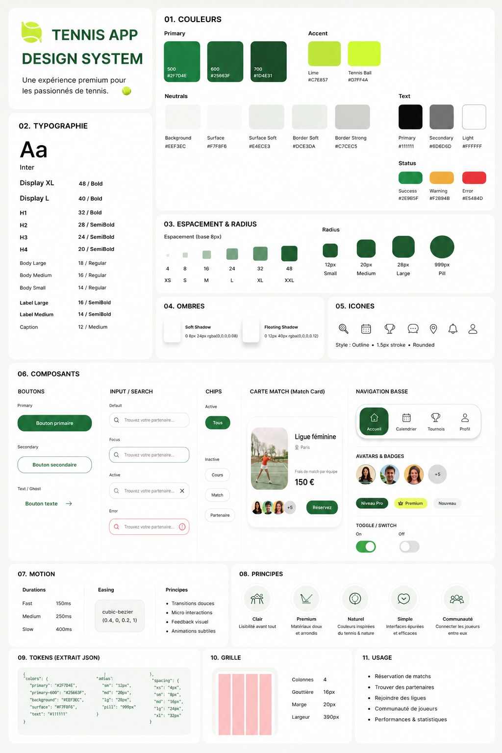 Tennis Booking App — design system de l'application